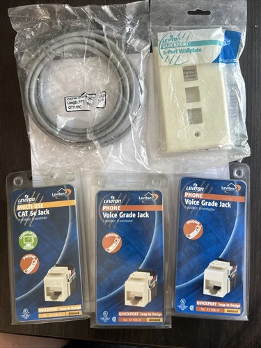 Leviton Quickport (2 Qty) Voice Grade + (1 Qty) CAT 5e + Wall Plate & Cord Lot