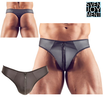 Svenjoyment Matte Black Neoprene Look Front Zip Shiny Rhinestone Briefs
