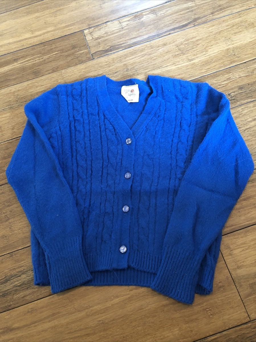 Cardigan Ancien Garçon Bleu Marine Et Crème - Taille 3 Ans, Maille épaisse, Boutonnée