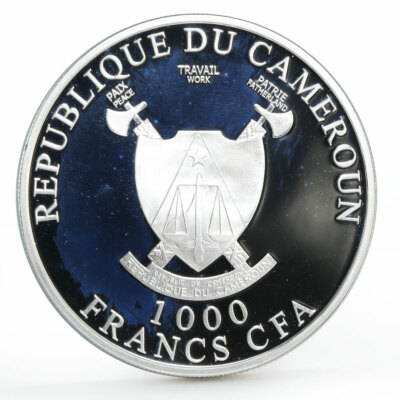 カメルーン　1000フラン　銀貨　シルバー925 Cameroon 1000 francs Charaxes Fournierae Butterfly colored silver