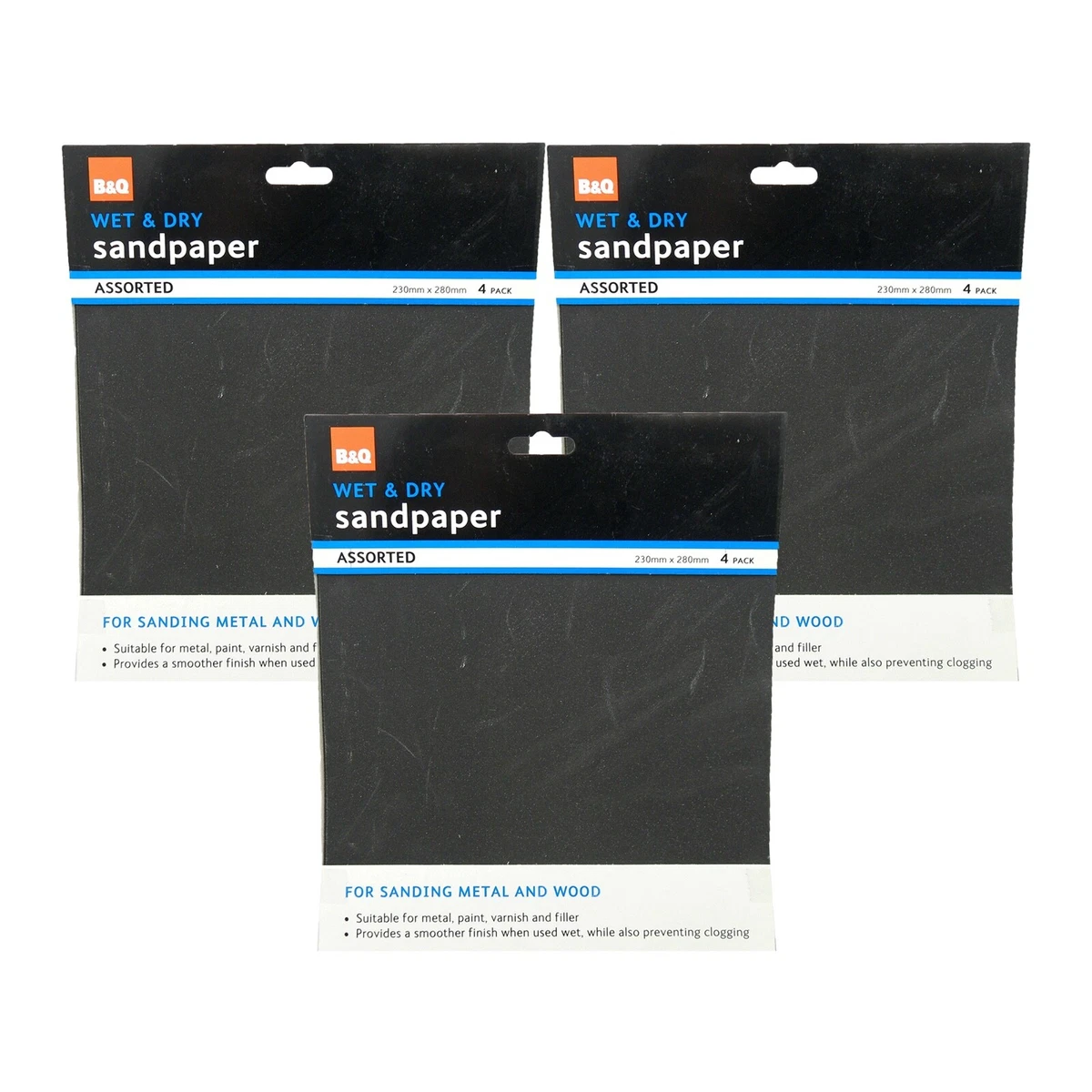 B Q Wet Dry Sandpaper Assorted For Sanding Metal Wood 230x280mm 12 Pack