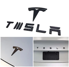 Real Carbon Fiber Emblem Logo for TESLA Model 3 Y Hood +Trunk Letter Accessories