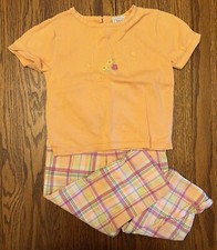 Vintage Talbots Kids Two Piece Set Size 5 Knit Orange Top Plaid Capris