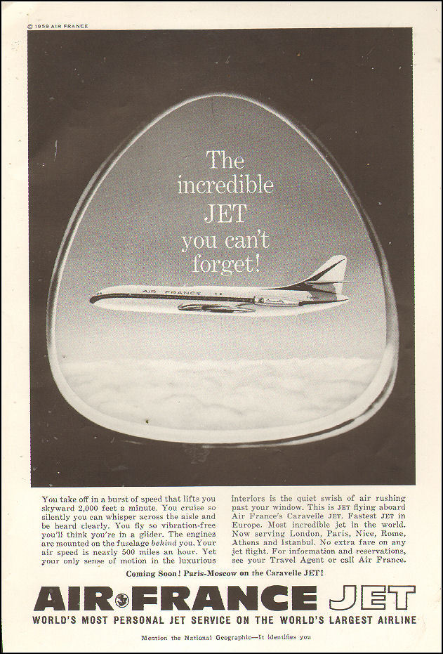 Vintage air travel advertisement, illustrating historical context of flight