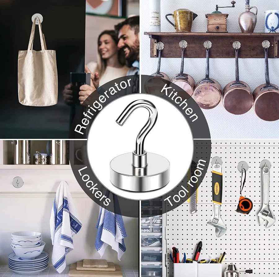 Paquete de 10 ganchos magnéticos fuertes de diámetro N52 ganchos magnéticos de sujeción de neodimio EE. UU. Foto 4 de 4