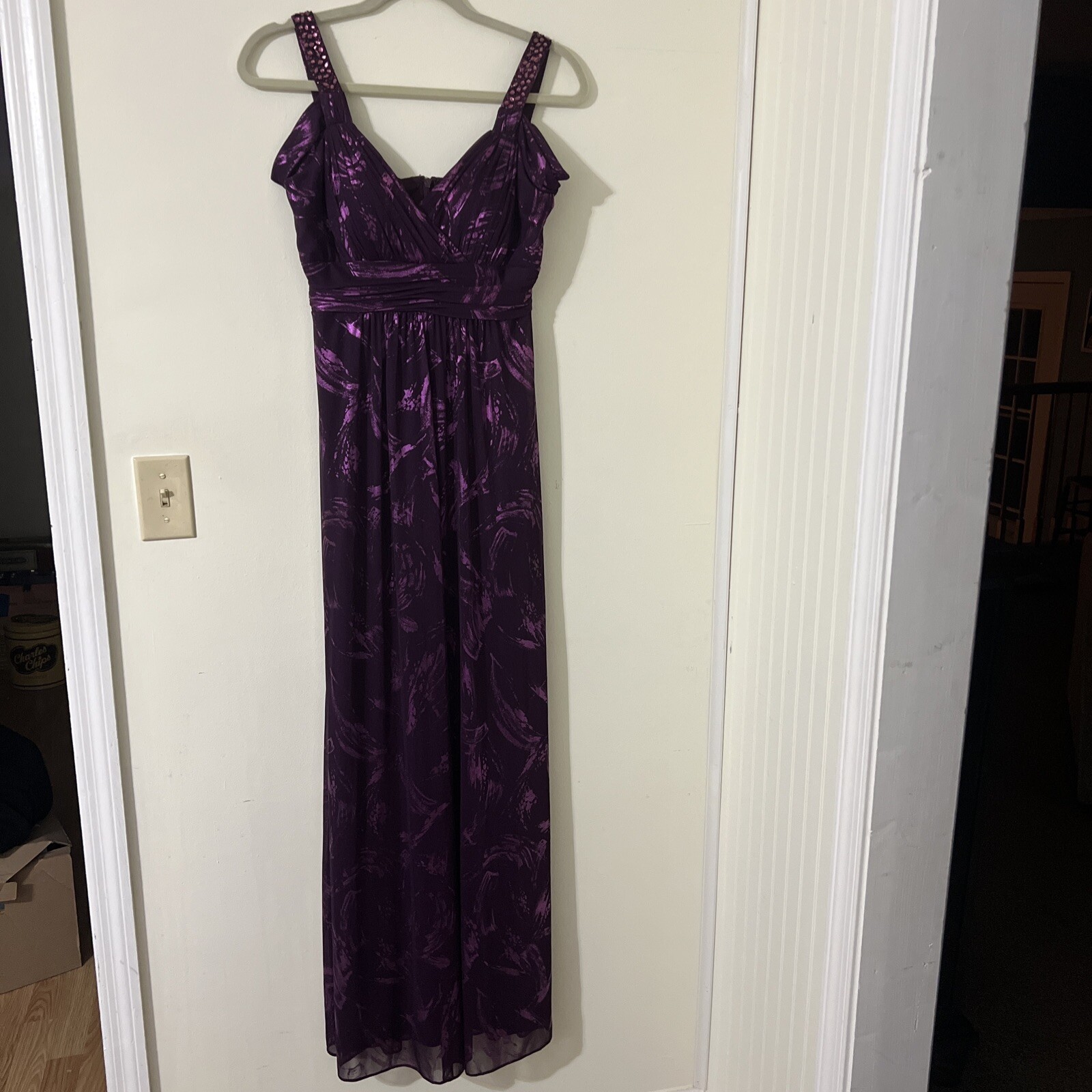Hailey Adrianna Papell Long Formal Dress Purple Sleeveless