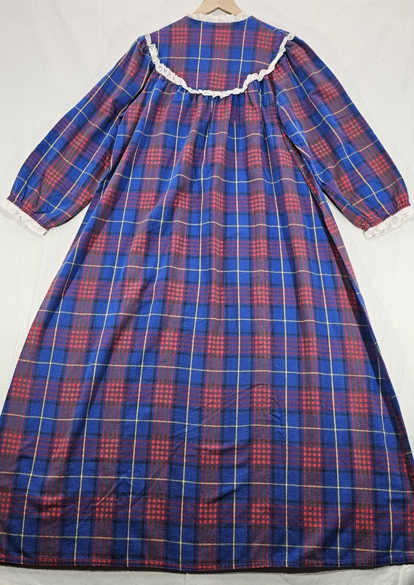 Vintage Lanz of Salzburg Womens Flannel Nightgown Size M Red Blue