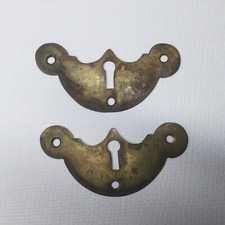 Pair Of Antique Small Escutcheons Key Holes Brass Reclaimed Salvaged