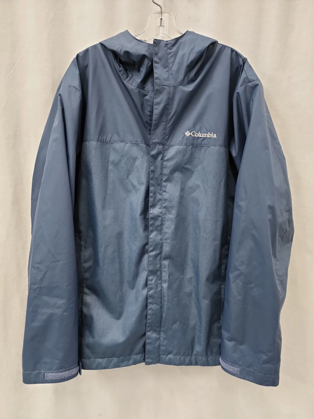 Columbia Men’s Large Rain Jacket w/ Hood Blue Full Zip Packable