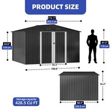 Heavy-Duty Weatherproof Metal Storage Shed 10'x8' ft Garden Tools Cabin Lockable