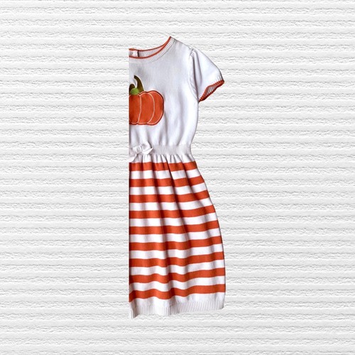 Gymboree Girls Pumpkin Sweater Dress Orange White Cotton Short Sleeve Size 7 - Picture 6 of 11