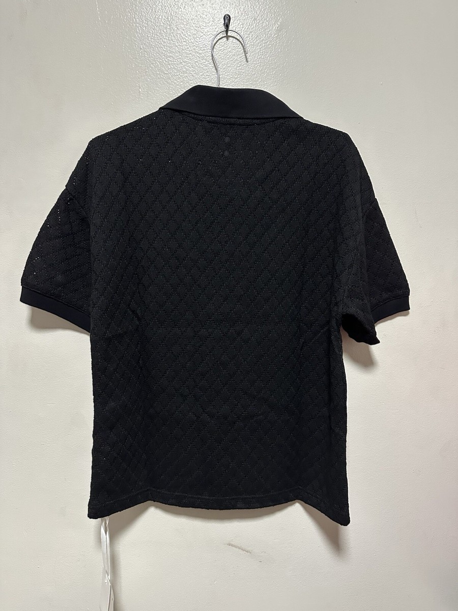 NEW About:Blank Open Collar Diamond Knitted Polo Black Size