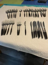 Vintage Lot - 36  Interpur Stainless Steel Black Handle Flatware Japan