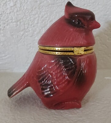 Red Cardinal Bird Ceramic Hinged Trinket Box