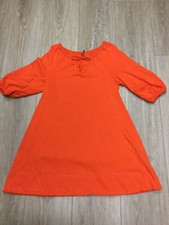 ANTHROPOLOGIE DRESS SMALL,ORANGE ELASTIC PUFF SLEEVE TIE NECKLINE