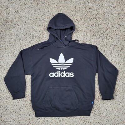 Adidas Hoodie Mens Medium Black White Trefoil Sweatshirt Sweater Athletic  Adult