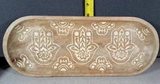 Fatima Hamsa Hands Mango Wood Tray Handcrafted In India 15x5.75" #3916L326
