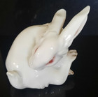 Wien Porcelain White Preening Albino Rabbit Figure Austria Art Deco