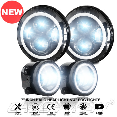 Combo 7'' inch Round Sealed LED Headlights +4'' Fog Lights Spot Lamp For Hummer H3
