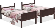 Twin Bunk Beds with Ladder and Safety Rail, Rubber Wood Bunk Bed Convertible int