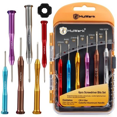 MULWARK Small Screwdriver Set, 6pcs Magnetic Mini Pack of 2, Multi-color