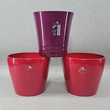 Scheurich German Plant Pots x3 Dark Red Purple Ceramic 15cm Diameter 13cm Tall