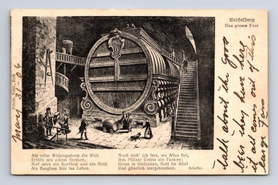#ad 1906 Das Grosse Fass Big Barrel Beer Brewing History Heidelberg Germany Postcard $8.85