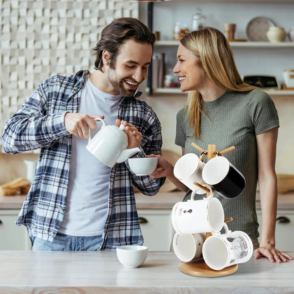 Bamboo Mug Holder, 6 Hooks Coffee Mug Holders Tree, Decorative Mug Racks Counter - Image 2 of 4