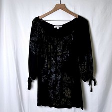 Karen by Karen Kane Womens Floral Ribbed Tie Sleeve Tunic Top Size L Black Boho