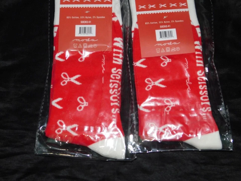 Fig дерево и CO Moda Snippy носки новый красный белый ножницы печати лот 2 пары шить в - Изображение 3 из 4