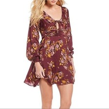 Free People Dress Floral Dress Mini Dress Long Sleeve Dress 10 Purple Dress 