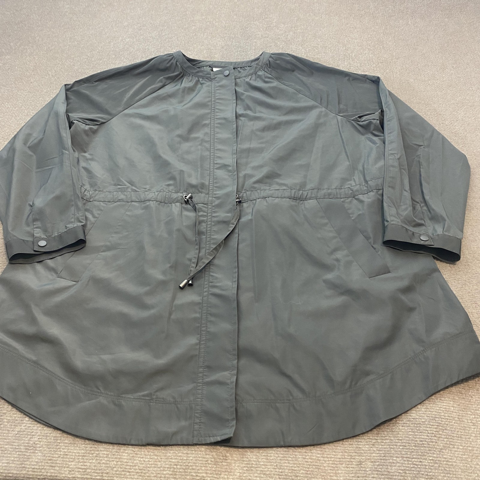 J Jill Jacket Womens XL Gray Lightweight Drawstring Waist Snap Button Longline