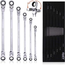 6-Piece Metric 8mm-19mm Extra Long Gear Ratcheting Wrench Set w/Flex Head
