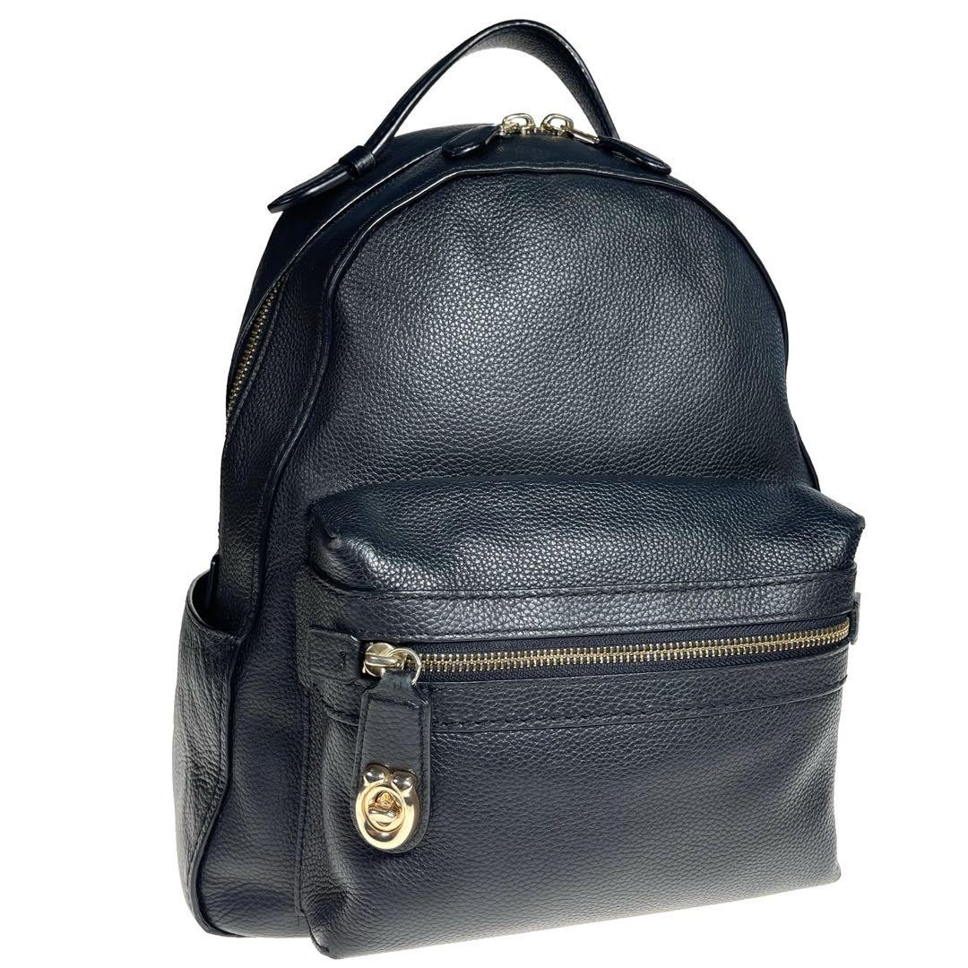 Coach A733 Black Leather Backpack Stylish Daypack Authentic
