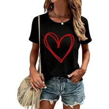 Womens Valentines Tshirt Cute Heart Graphic Tee Causal Short Sleeves Tops01