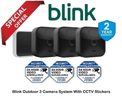 Blink Home Security HD Outdoor 3 Kamerasystem + Sync Modul + 3 CCTV Aufkleber