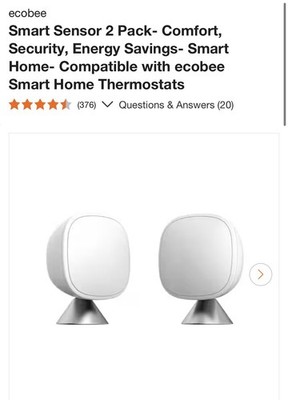 Ecobee Smart Sensor 2 Pack - Comfort, Security, Energy Savings - Smart Home