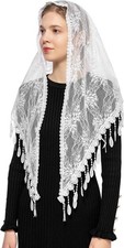Shiny Triangle Floral Lace Catholic Church Veil Latin Mass Head Covering Scarf C
