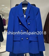 ZARA NEW WOMAN DOUBLE-BREASTED BLAZER SHOULDER PADS JACKET BLUISH 8999/581/420