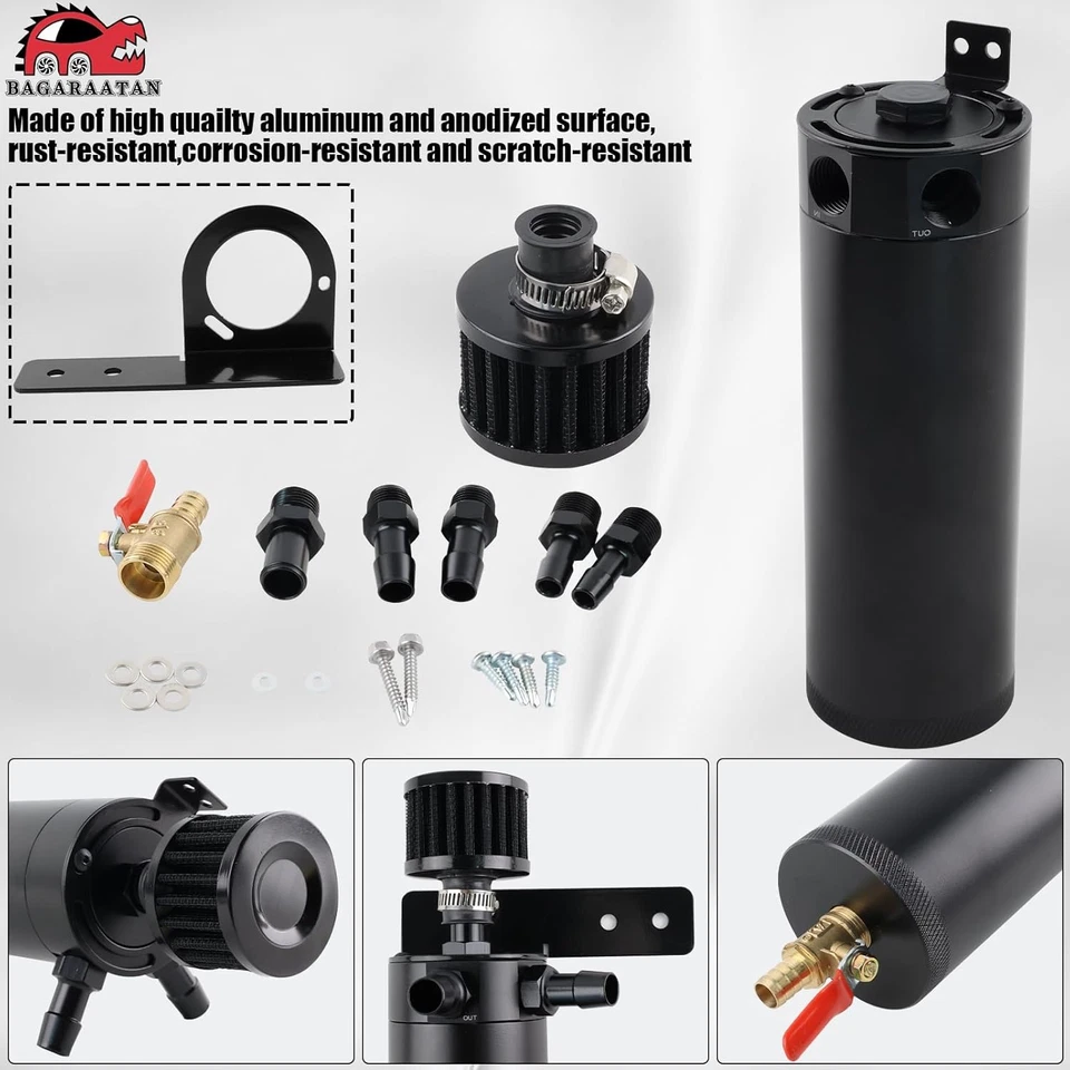 Kit de bote de captura de aceite 750 ml tanque de depósito deflector universal de 2 puertos con válvula de drenaje Foto 3 de 4