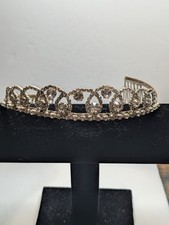 Silver Tone Metal Tiara Clear Rhinestones With Comb Ends, Silver Clear