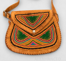 Mexican Tooled Leather Embroidered Crossbody Bag Boho Folk Art Saddle Purse