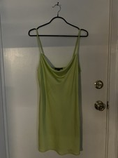 Forever 21 Slip Dress Womens S Green Wild Lime Cowl Neck Adjustable Straps Mini