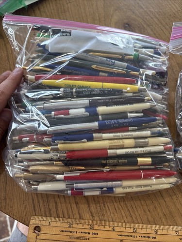 Huge Lot 2 Gal Bag Full Of Vintage Advertising Pens Central Illinois Businesses - Picture 4 of 7
