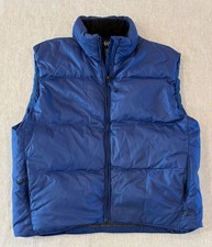 Vintage 90s GAP Goose Down Puffer Vest Mens Large Blue Fleece Lined Stow Hood