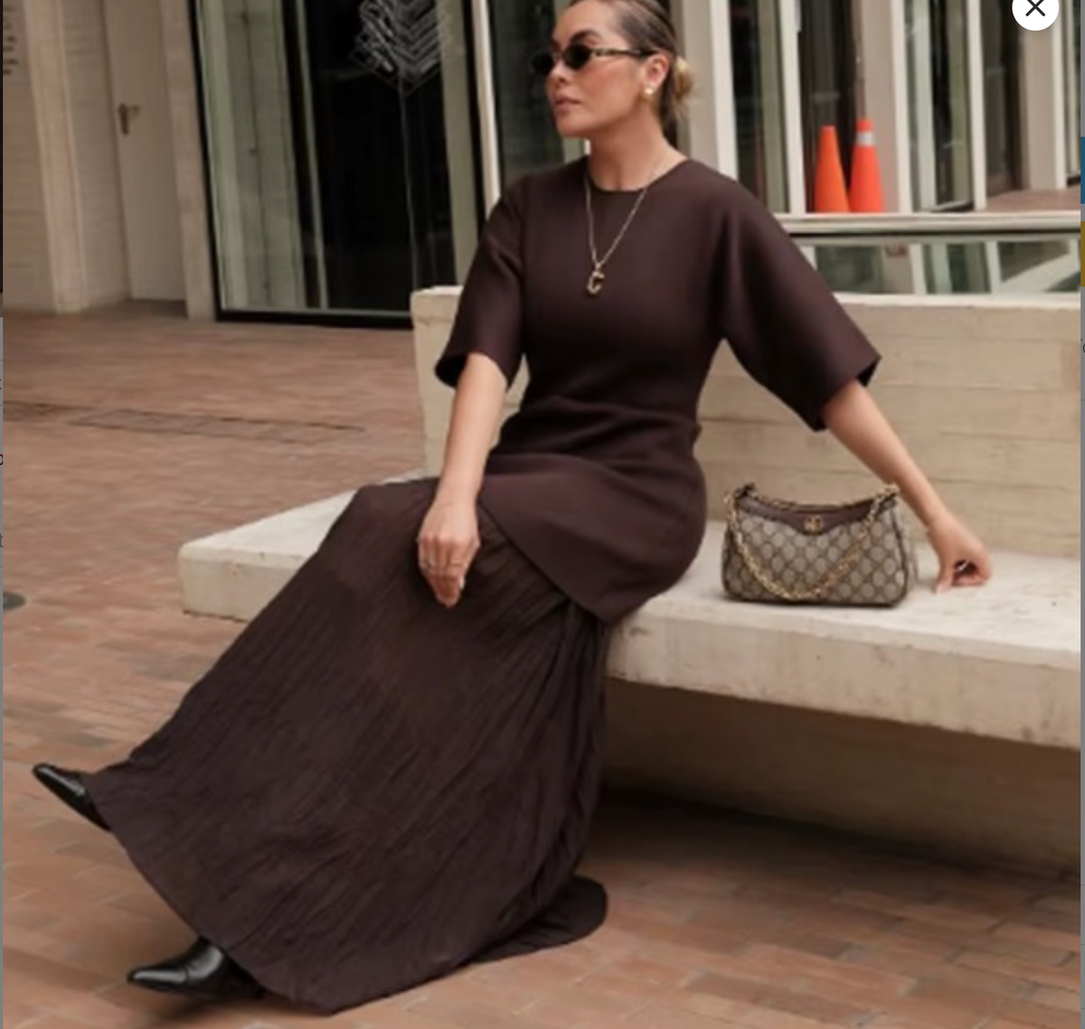 ZARA WOMAN PLEATED COMBINATION Knit DRESS Chocolate BROWN 4192/001