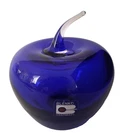 VTG Blenko Cobalt Blue Glass Apple Paperweight w/Sticker 5" Tall