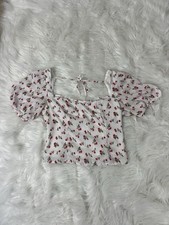 Abercrombie & Fitch Top Womens Small Cherry Print Puff Sleeve Smocked Cropped
