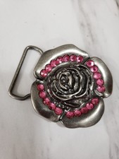 Women's Belt Buckle Vintage Pink Rhinestone Jeweled Rose Flower Y2k 90s biker