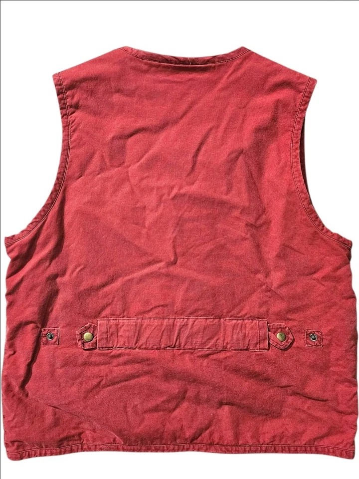Chaleco utilitario vintage rojo Forenza multi bolsillo hecho en Hong Kong talla grande Foto 2 de 4